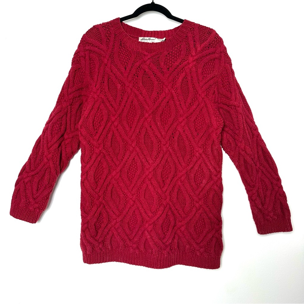 Eddie Bauer Chunky Cable Knit Fishermancore Long Sweater Cabincore Cozycore